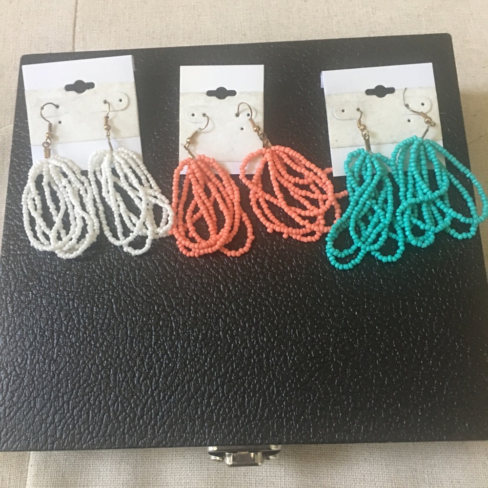 Elegant Beaded Earrings Set - White, Coral, Turquoise NWT! (All 3 Pair)